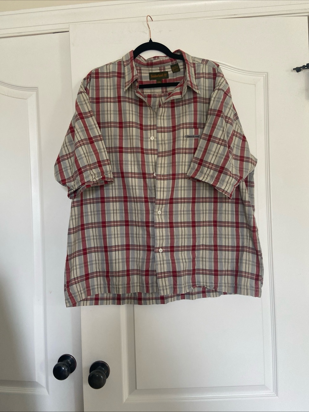 Timberland Short-Sleeve Plaid Button-Down Shirt - Red & Cream